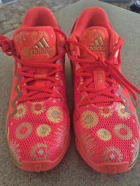 Adidas Red Gold Floral Mesh Sneakers